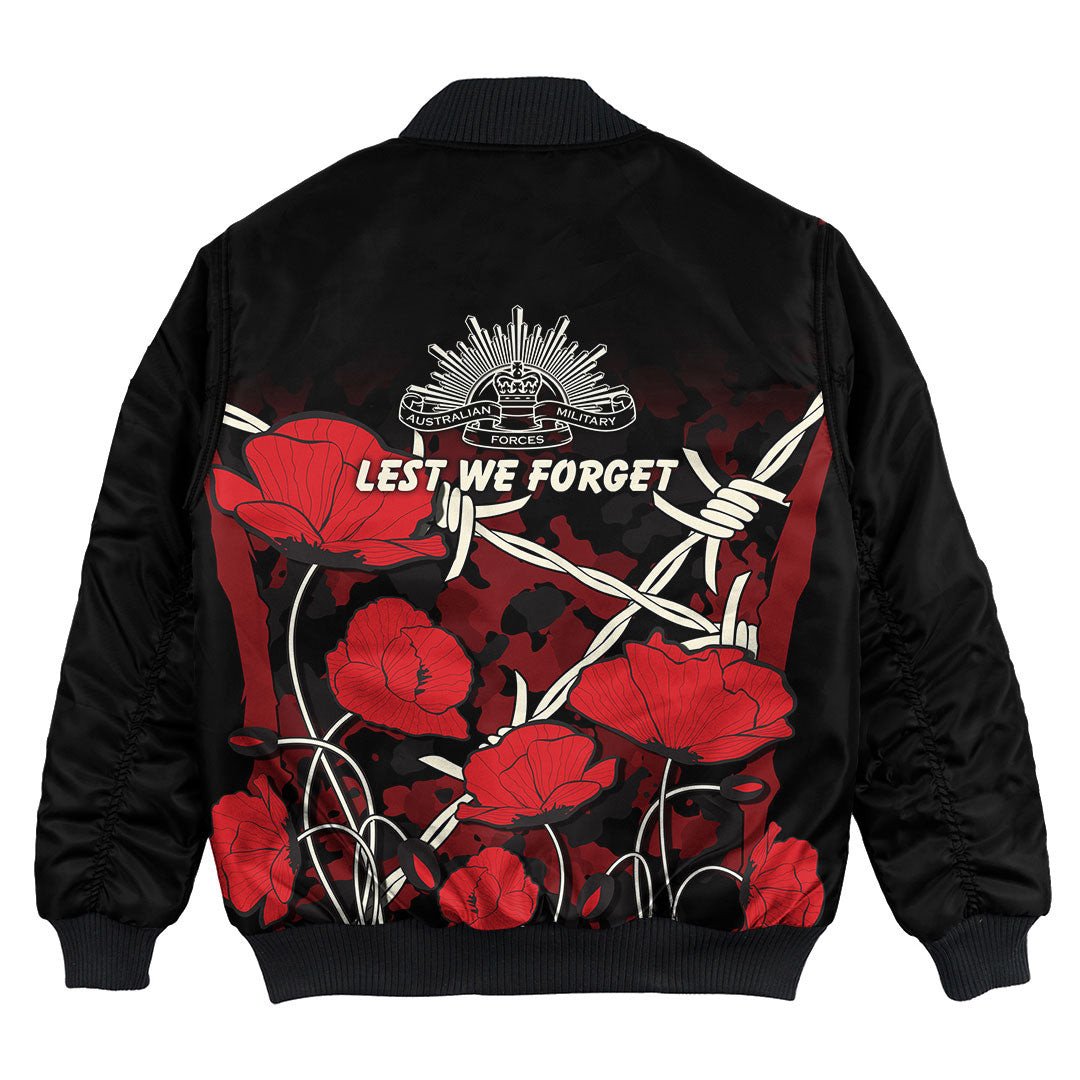 Polynesian Pride Clothing - Anzac Day Camouflage Poppy & Barbed Wire Bomber Jacket - Polynesian Pride