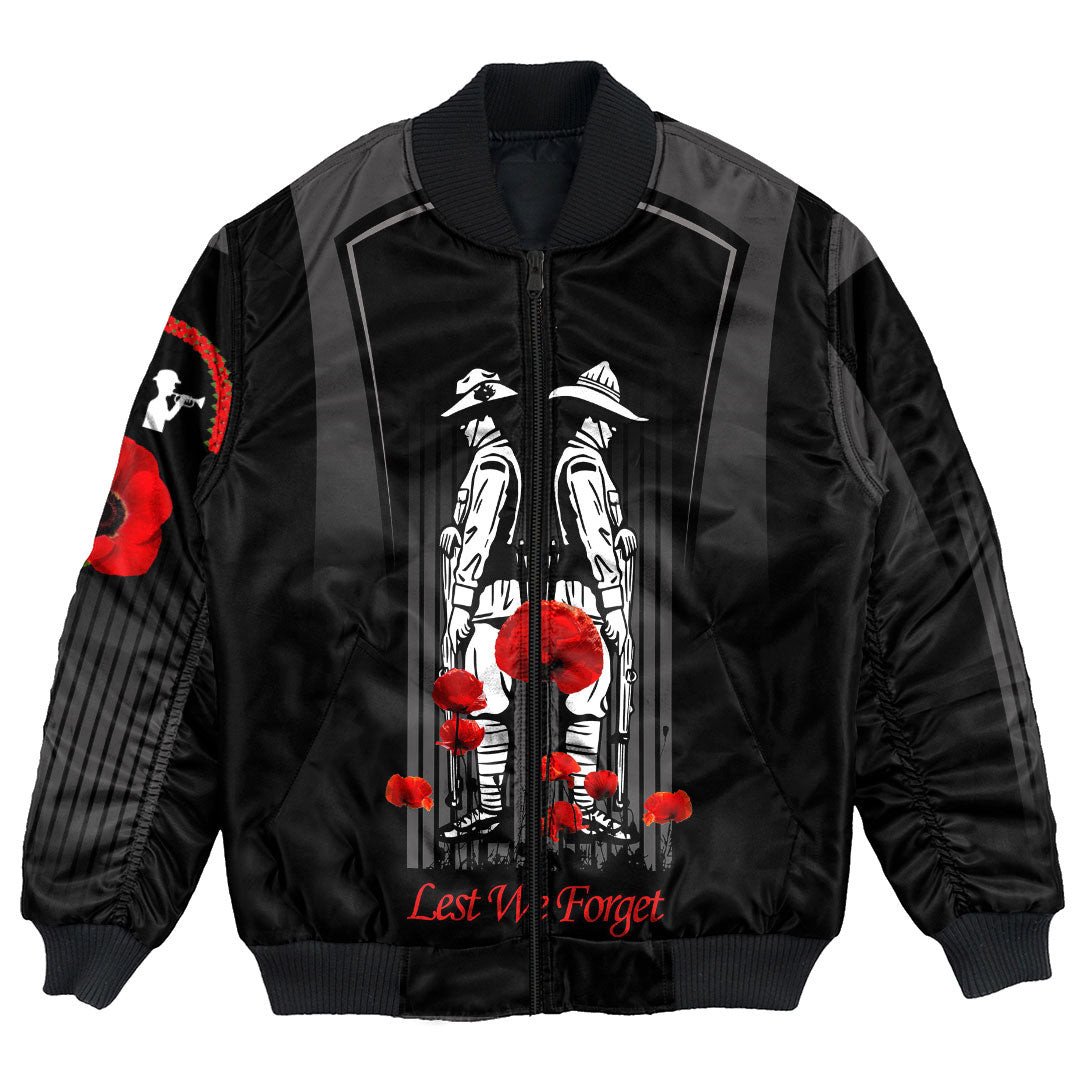 Polynesian Pride Clothing - (Custom) Anzac Remembrance Day Lest We Forget Bomber Jacket Unisex Black - Polynesian Pride