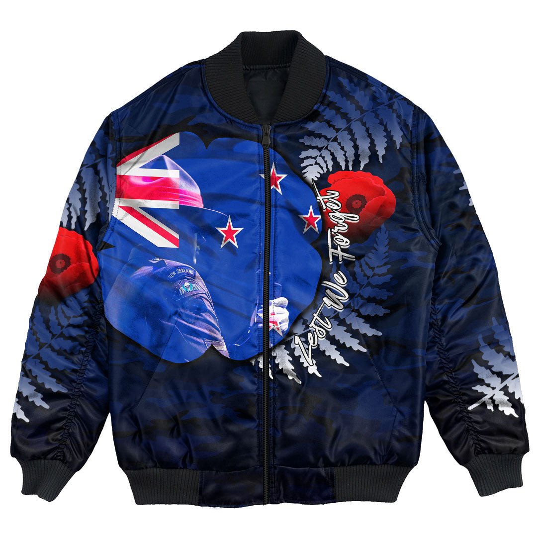 Polynesian Pride Clothing - (Custom) New Zealand Anzac Day Poppy Bomber Jacket Unisex Black - Polynesian Pride