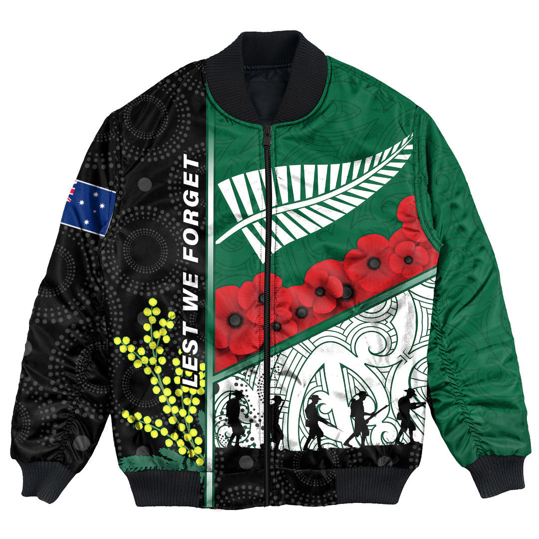 Polynesian Pride Clothing - (Custom) Australia Indigenous & New Zealand Maori Anzac Bomber Jacket Unisex Black - Polynesian Pride