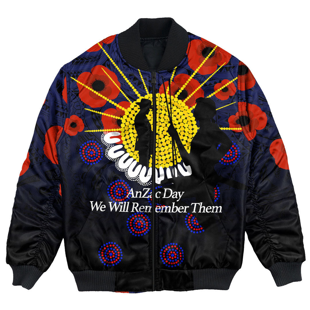 Polynesian Pride Clothing - Anzac Day We Will Remember Them Bomber Jacket Unisex Black - Polynesian Pride