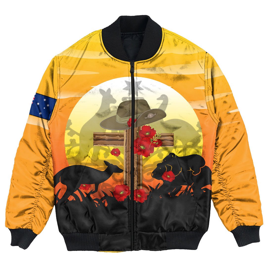 Polynesian Pride Clothing - Anzac Day Lest We Forget Animal Bomber Jacket Unisex Black - Polynesian Pride