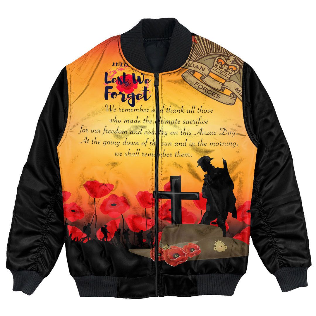 Polynesian Pride Clothing - Anzac Day We Shall Remember Them Bomber Jacket Unisex Black - Polynesian Pride