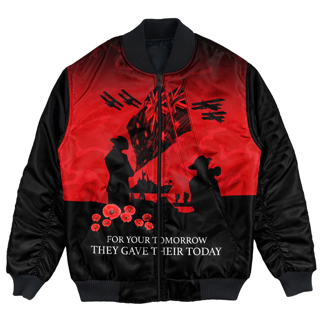 Polynesian Pride Clothing - Anzac Day For Those Who Leave Never To Ruturn Bomber Jacket Unisex Black - Polynesian Pride