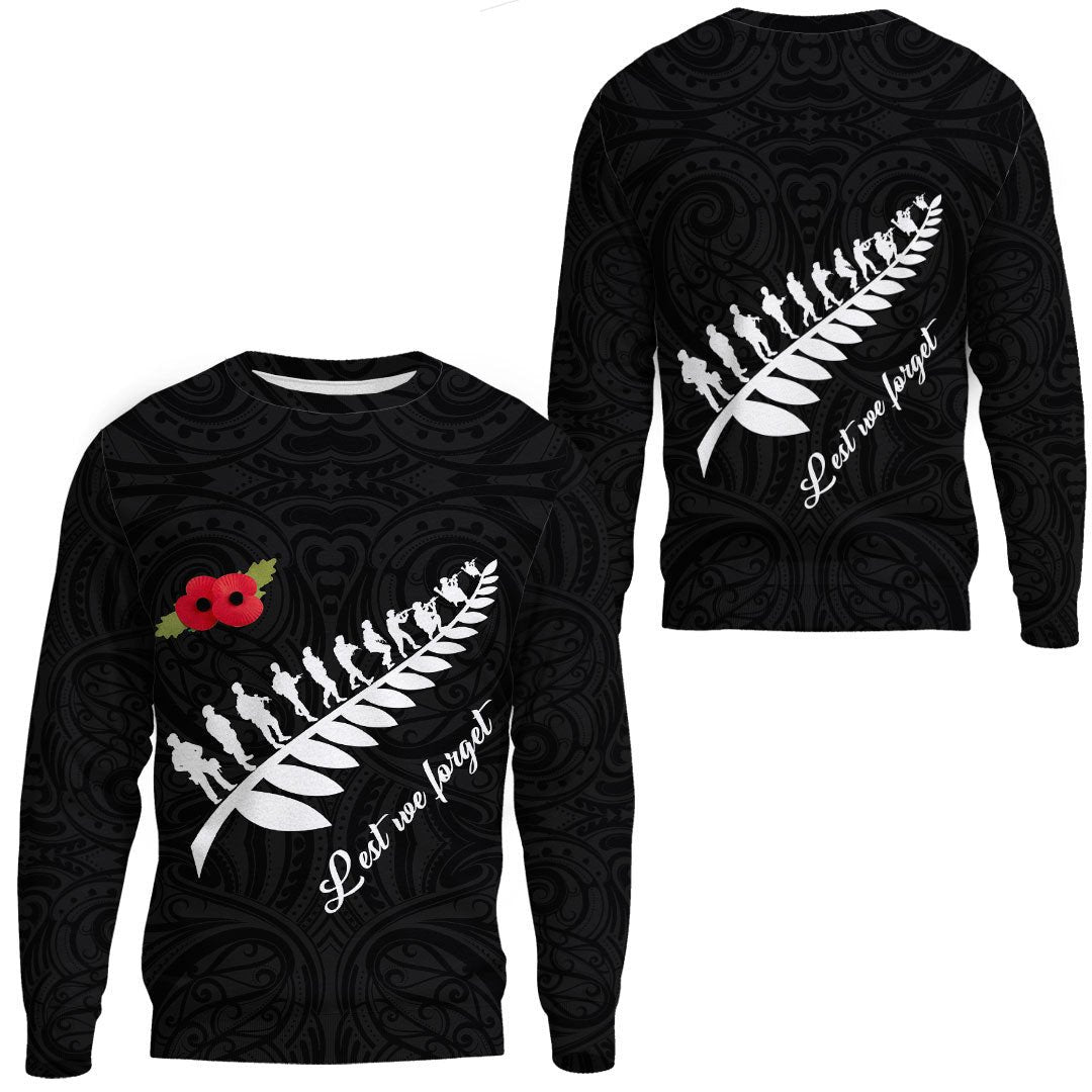 Polynesian Pride Clothing - Anzac Fern Lest We Forget.Sweatshirt Unisex Black - Polynesian Pride