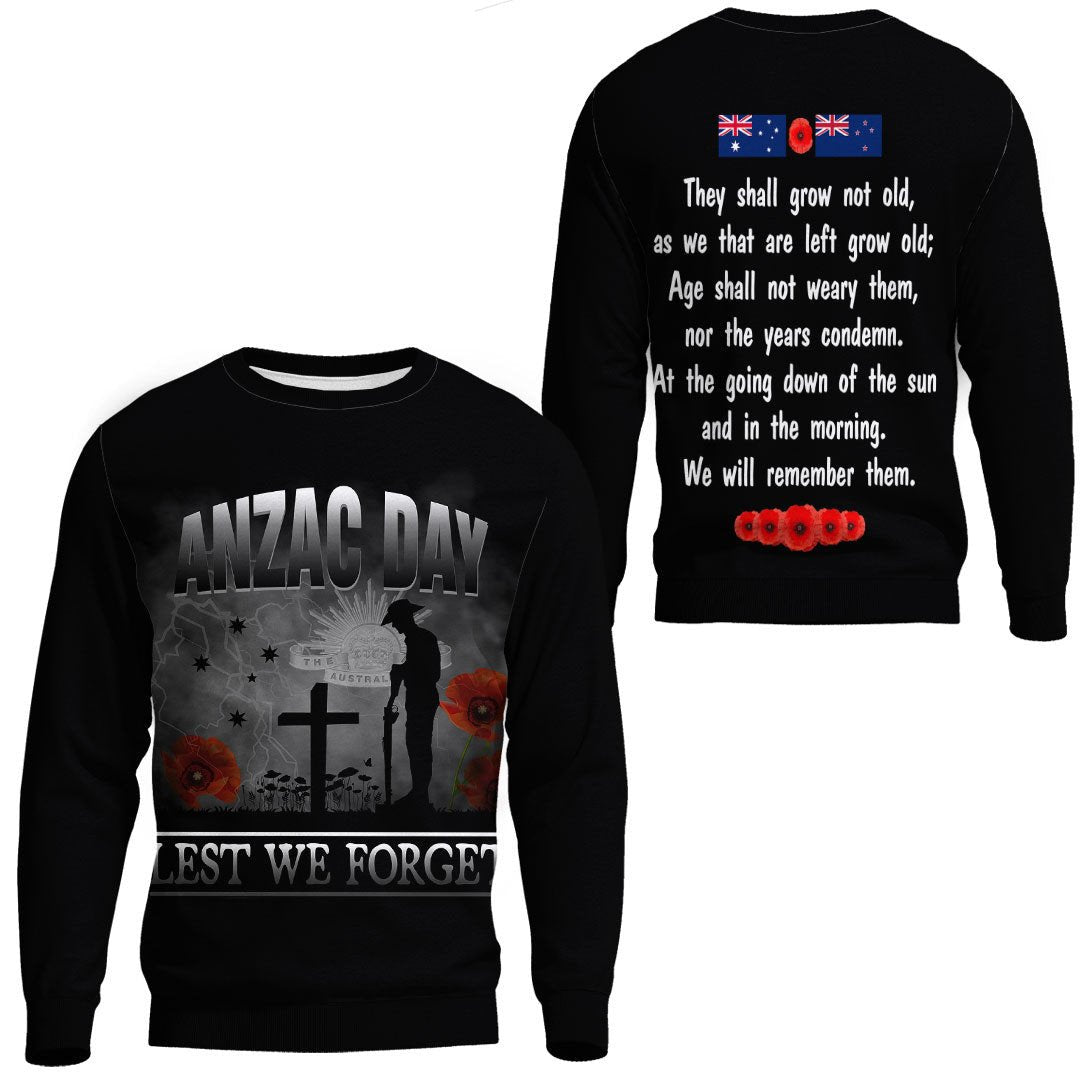 Polynesian Pride Clothing - Anzac Day Remember Australia & New Zealand.Sweatshirt Unisex Black - Polynesian Pride