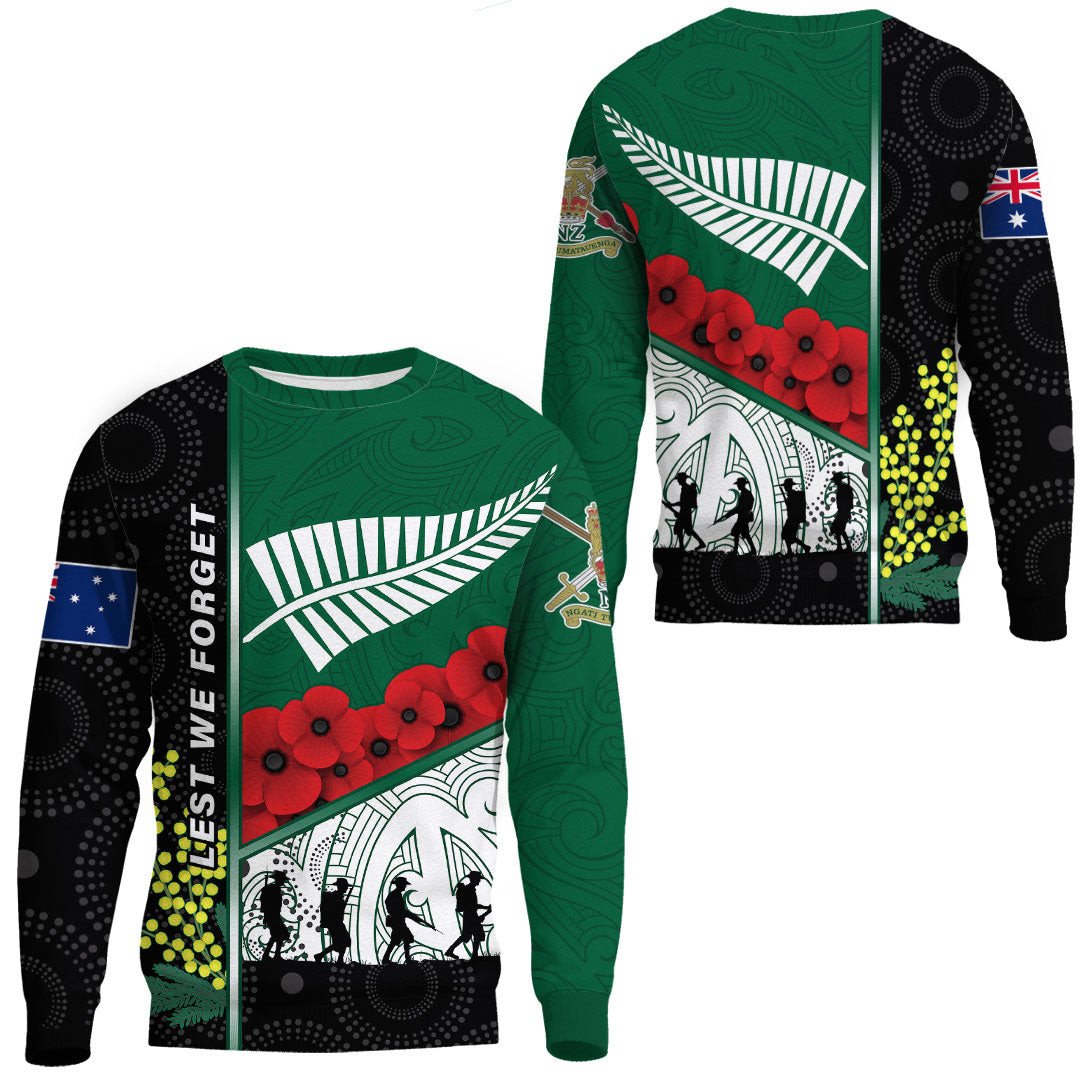 Polynesian Pride Clothing - Australia Indigenous & New Zealand Maori Anzac.Sweatshirt Unisex Black - Polynesian Pride