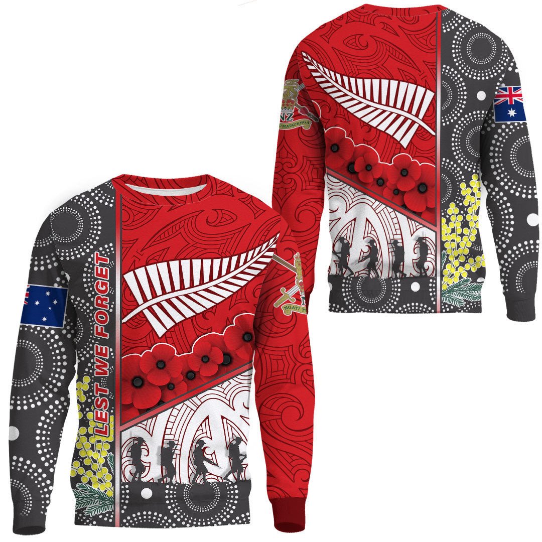 Polynesian Pride Clothing - Australia Indigenous & New Zealand Maori Anzac (Red) Sweatshirt Unisex Black - Polynesian Pride