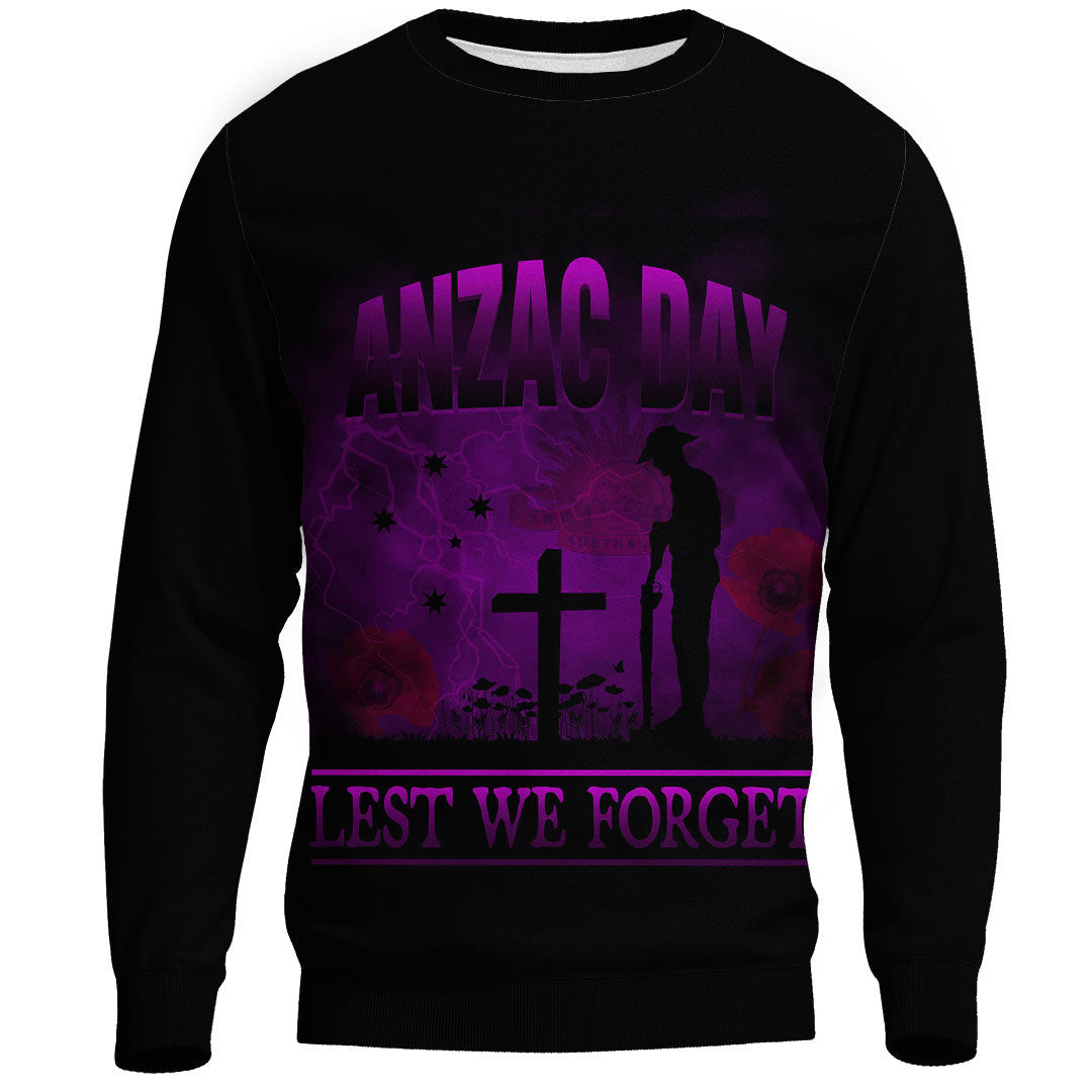Polynesian Pride Clothing - Anzac Day Remember Australia & New Zealand Purple.Sweatshirt - Polynesian Pride