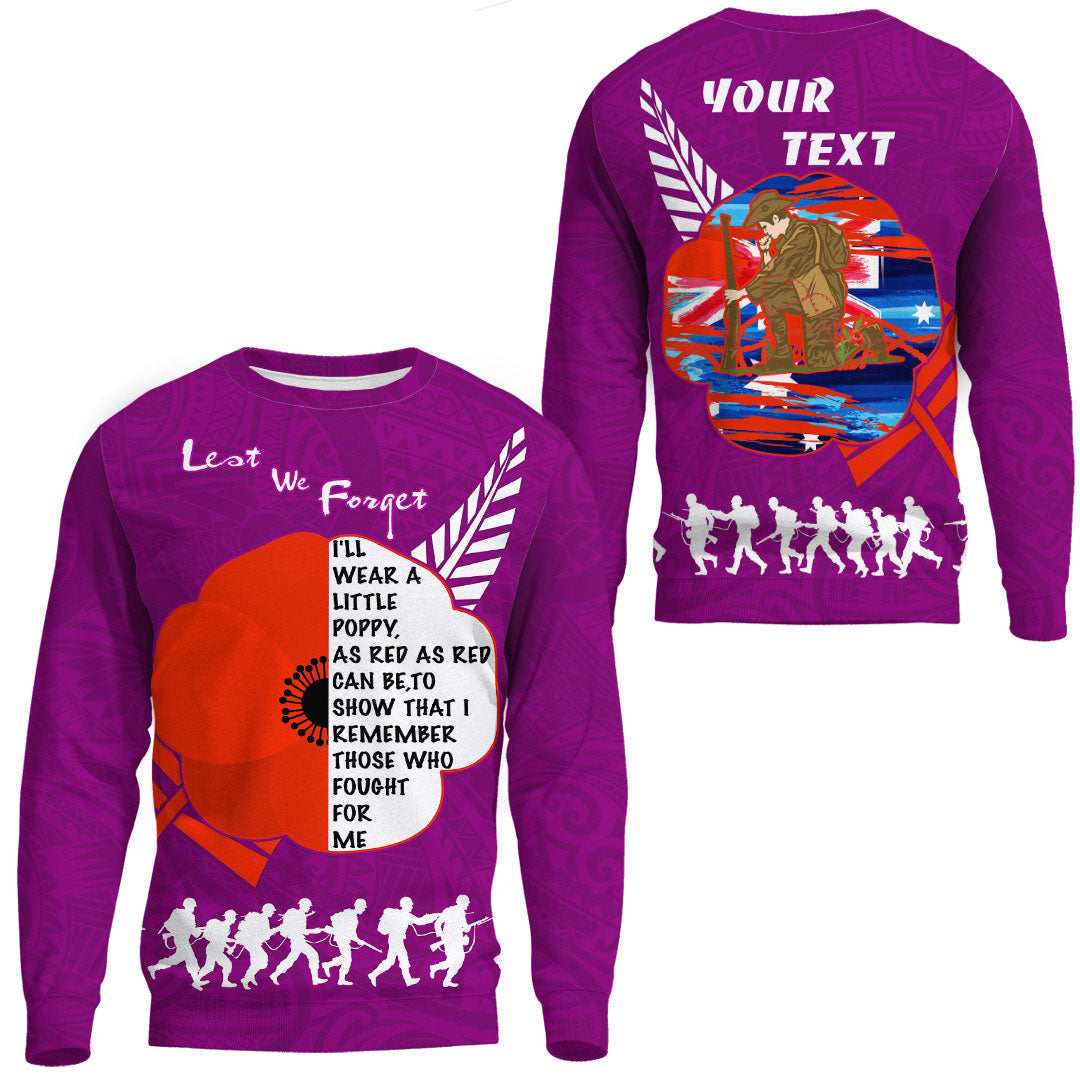 Polynesian Pride Clothing - (Custom) New Zealand Anzac Red Poopy Purple.Sweatshirt Unisex Black - Polynesian Pride