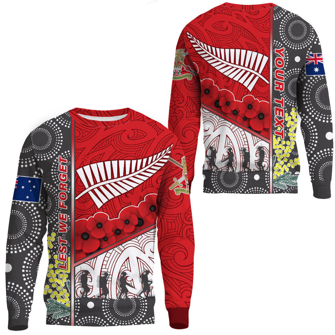 Polynesian Pride Clothing - (Custom) Australia Indigenous & New Zealand Maori Anzac (Red) Sweatshirt Unisex Black - Polynesian Pride