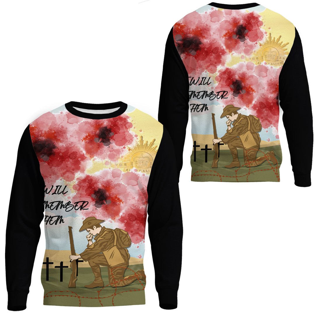 Polynesian Pride Clothing - Anzac We Will Remember Them.Sweatshirt Unisex Black - Polynesian Pride