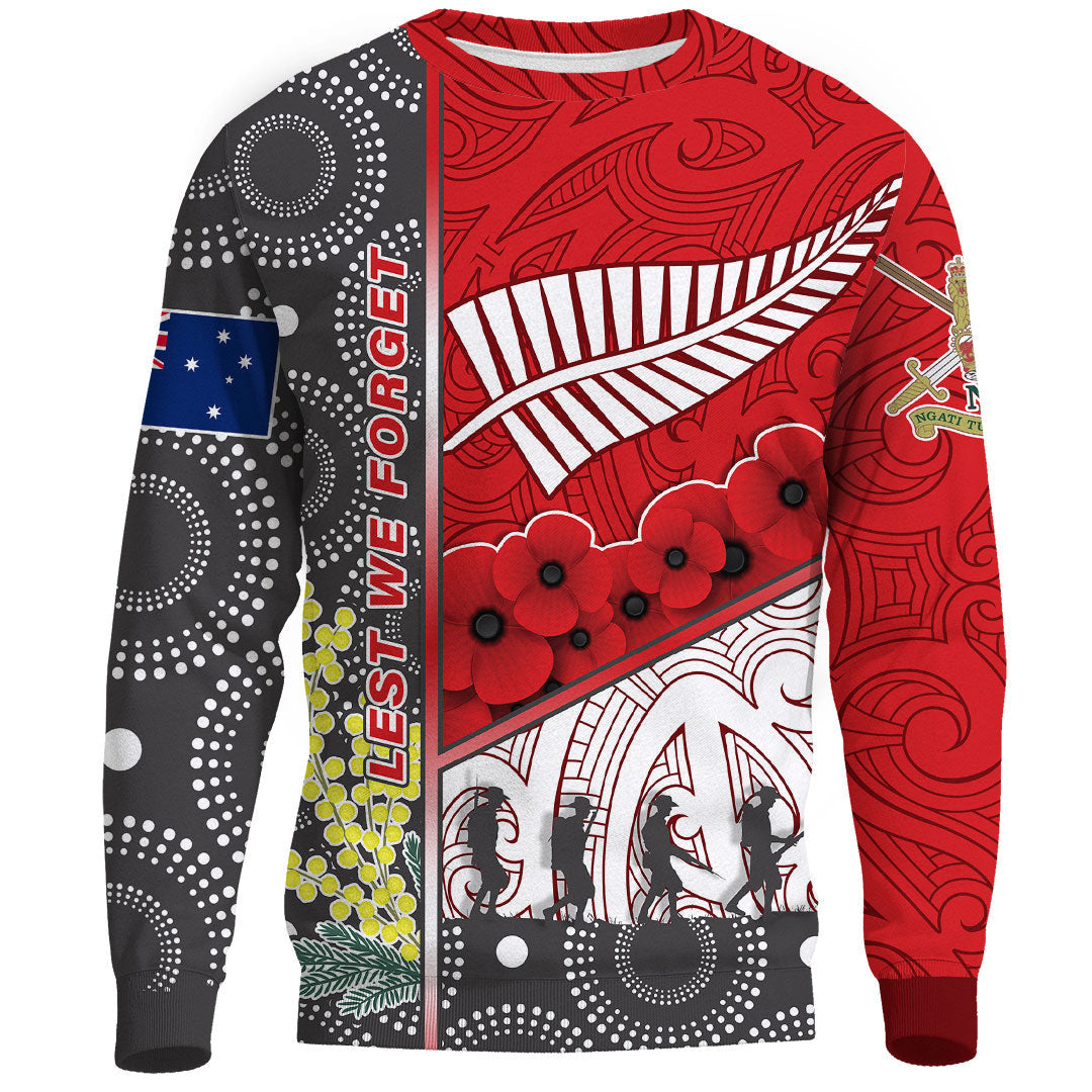 Polynesian Pride Clothing - (Custom) Australia Indigenous & New Zealand Maori Anzac (Red) Sweatshirt - Polynesian Pride