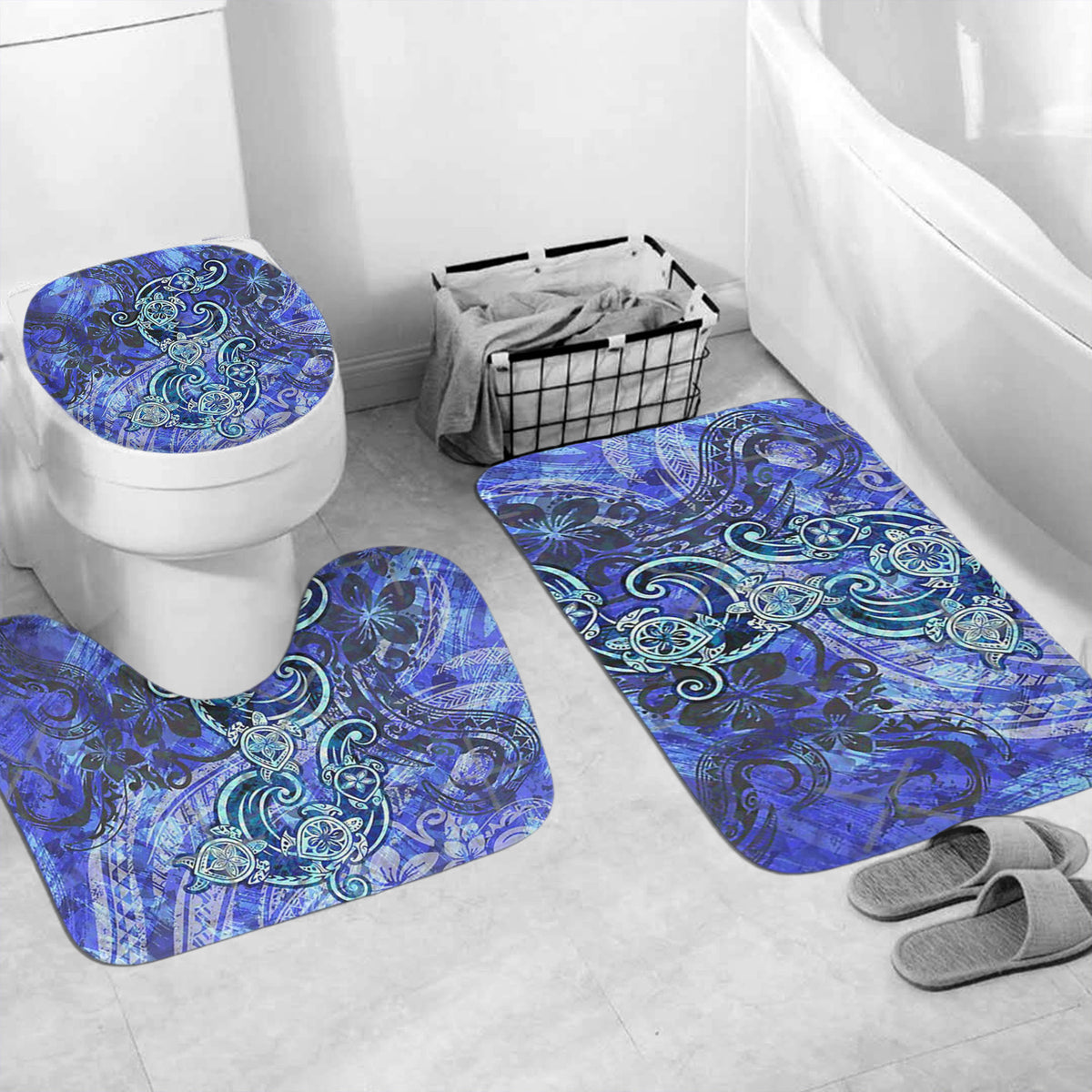 Polynesian Home Set - Polynesian Painted Grunge Blue Honu Bathroom Set LT10 - Polynesian Pride