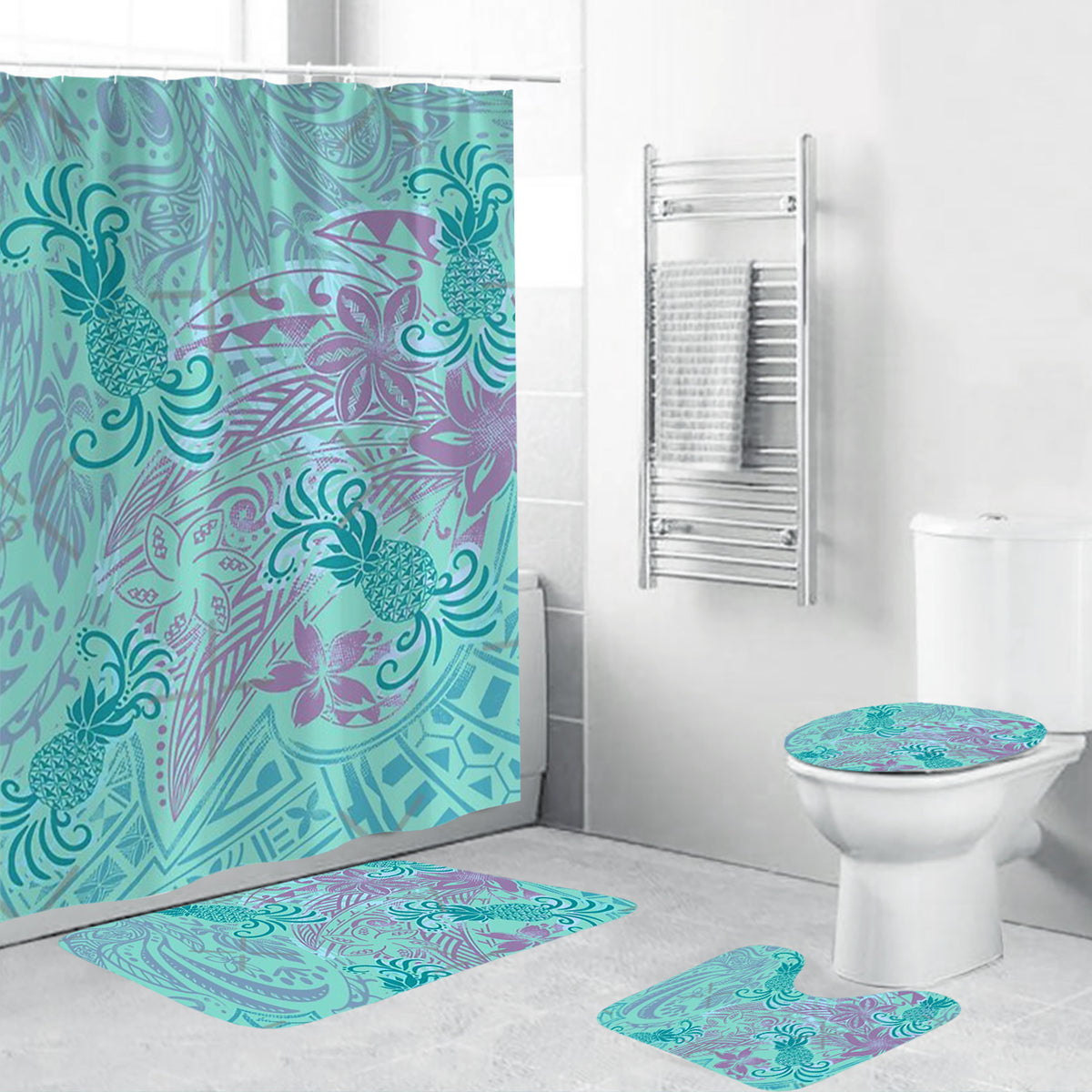 Polynesian Home Set - Polynesian Pineapple Pattern Bathroom Set LT10 Green - Polynesian Pride