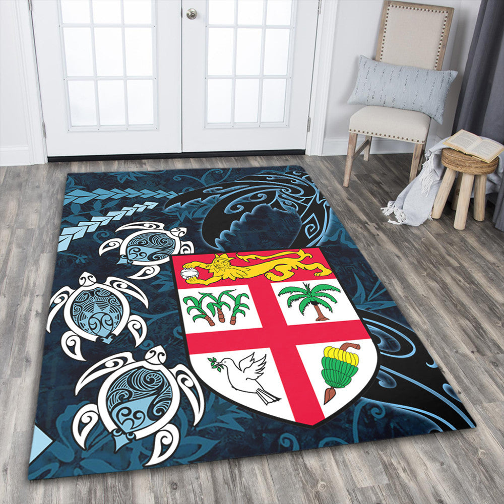 Polynesian Pride Home Set - Fiji Coat of Arms Turtle Palm Tree Area Rug LT10 Blue - Polynesian Pride