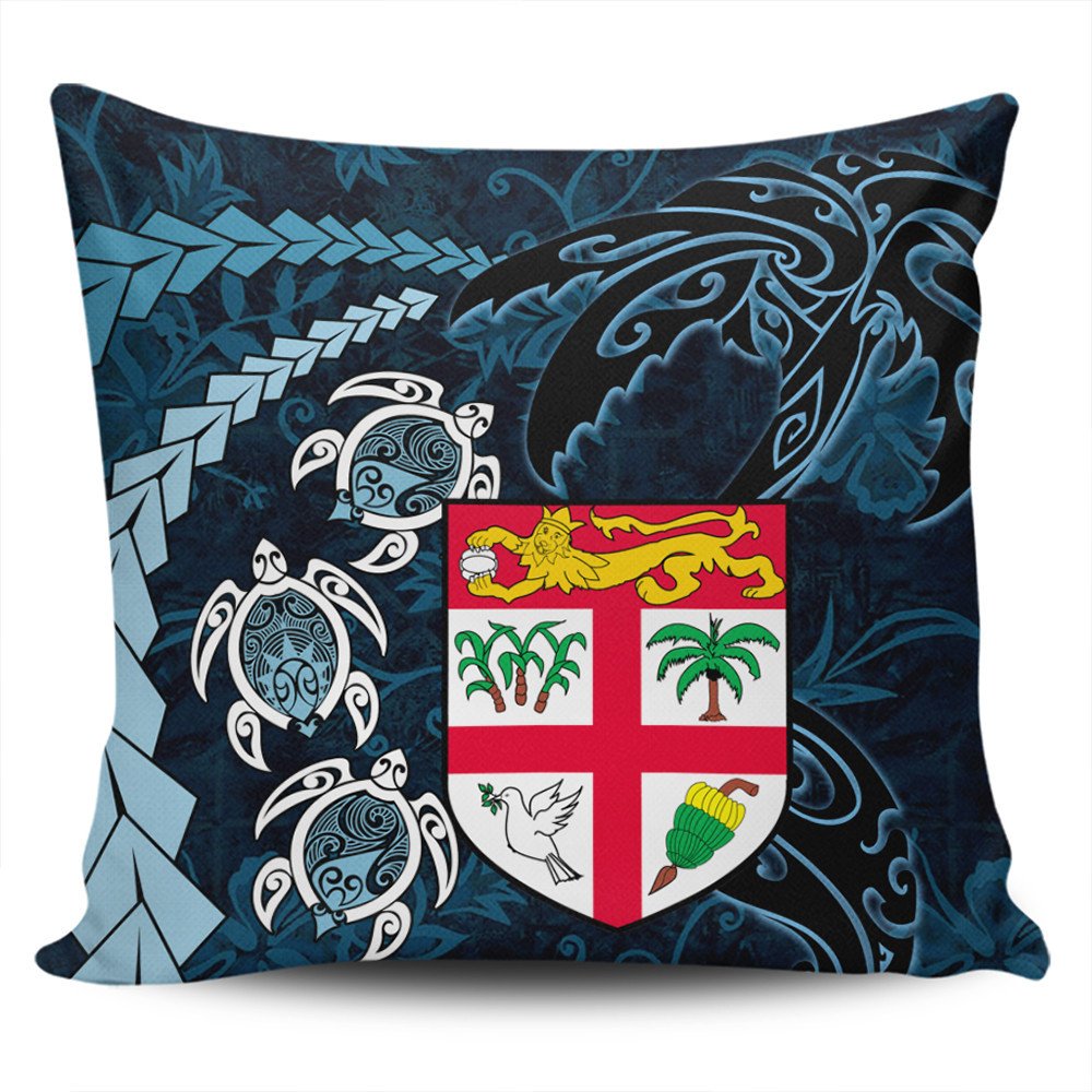 Polynesian Pride Home Set - Fiji Coat of Arms Turtle Palm Tree Pillow Covers LT10 One Size Blue - Polynesian Pride