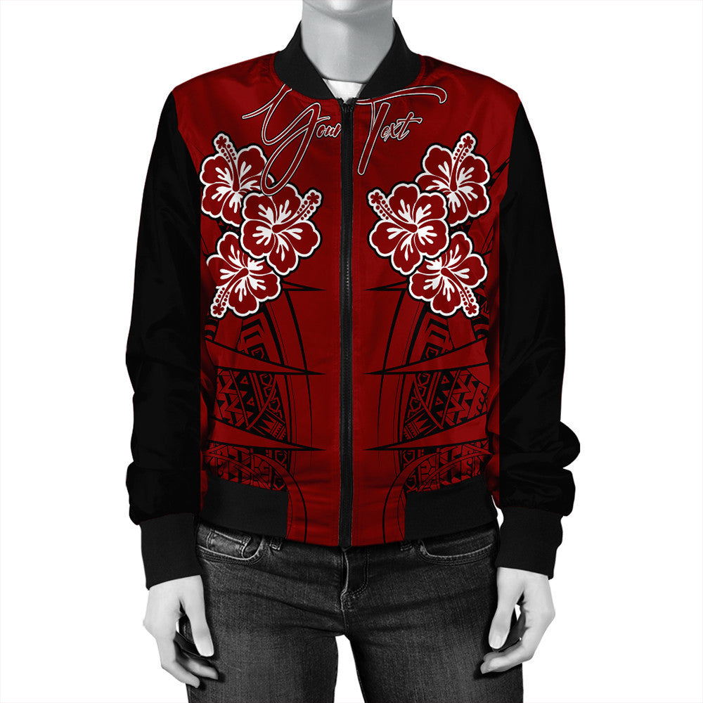 Polynesian Pride Jacket - Personalized Hawaii Spearhead Hibiscus Polynesian Bomber Jacket LT10 Unisex Red - Polynesian Pride