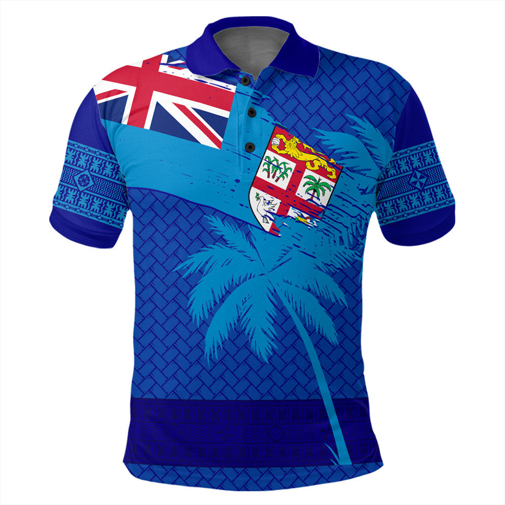 Polynesian Pride Apparel Fiji Palm Tree Coat Of Arms Polo Shirt LT10 Blue - Polynesian Pride