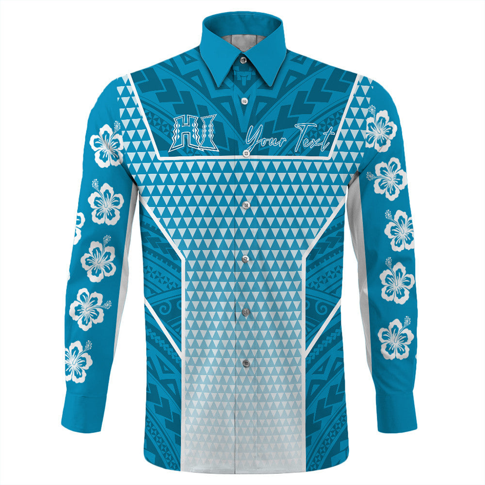 Polynesian Pride Shirt - Personalized Kakau Hawaii Polynesian Blue Gradient Long Sleeve Button Shirt LT10 - Polynesian Pride