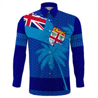 Polynesian Pride Shirt - Fiji Palm Tree Coat Of Arms Long Sleeve Button Shirt LT10 - Polynesian Pride