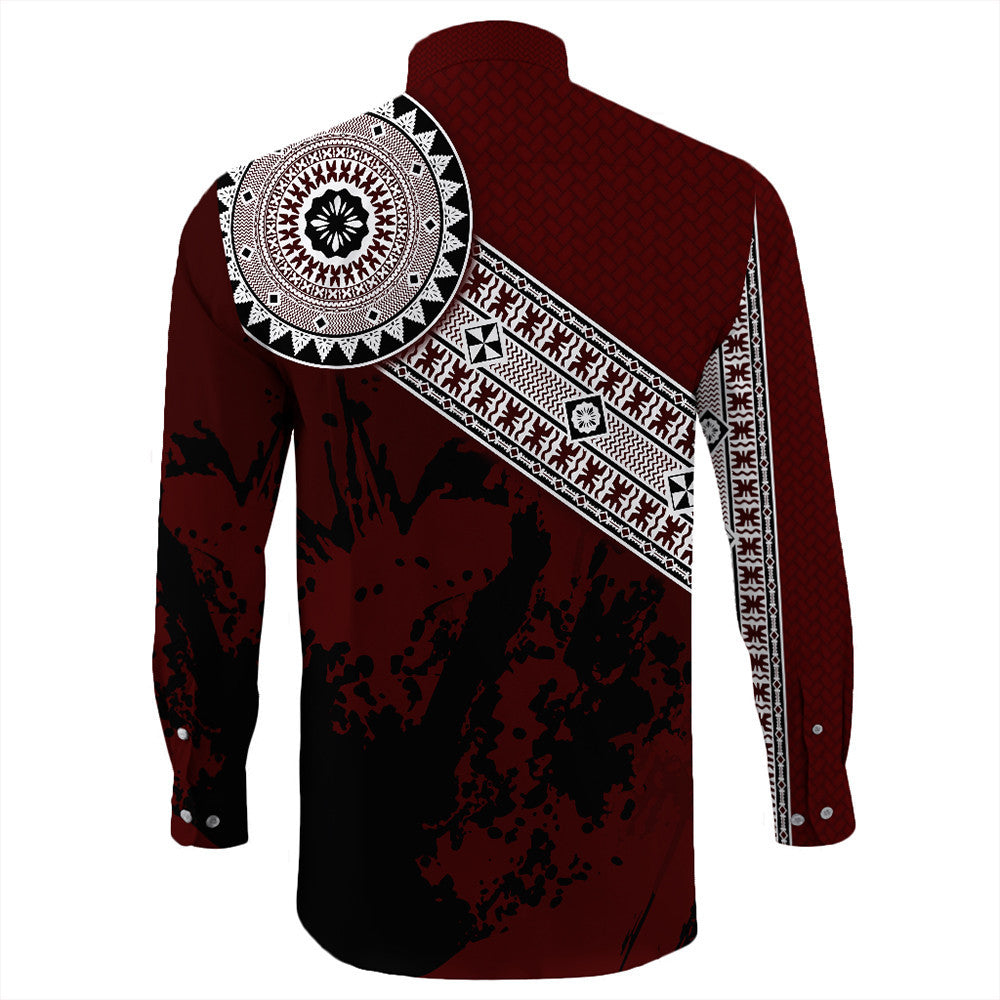 Polynesian Pride Shirt - Fiji Masa Paint Style Long Sleeve Button Shirt LT10 - Polynesian Pride