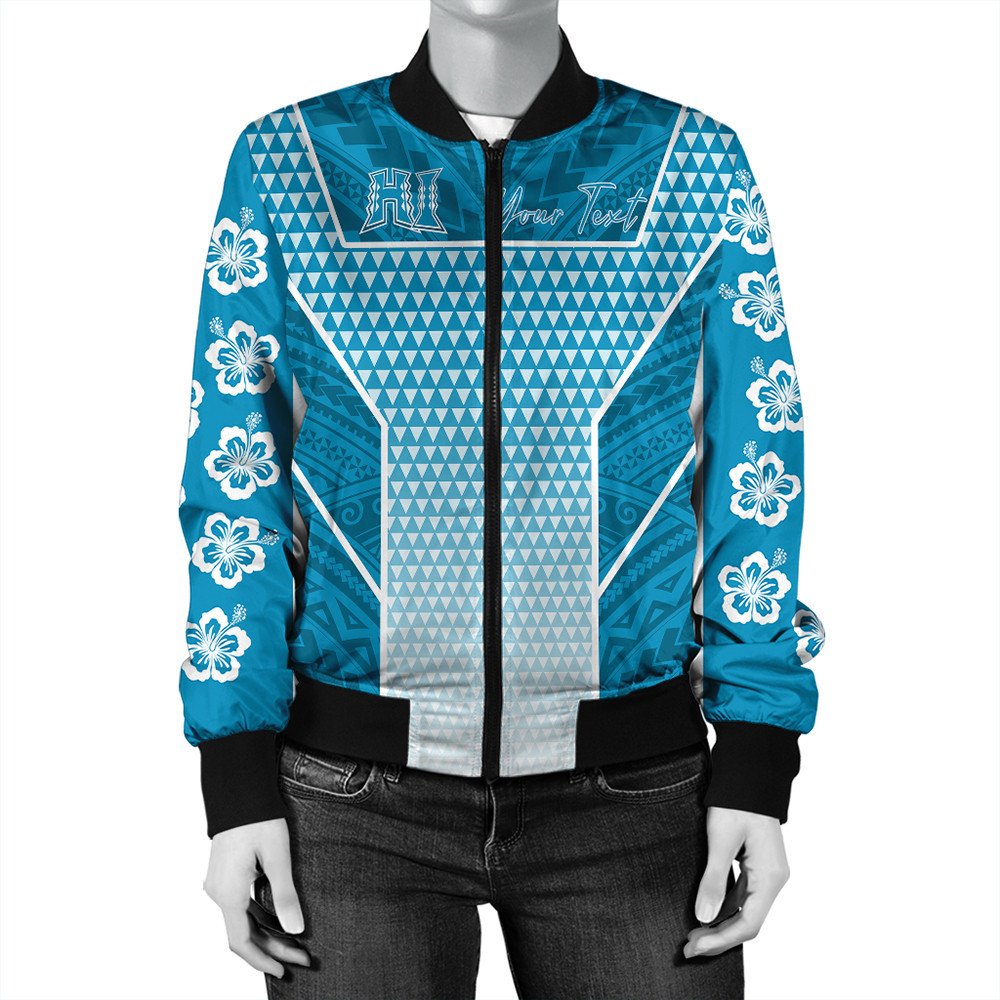 Polynesian Pride Jacket - Personalized Kakau Hawaii Polynesian Blue Gradient Bomber Jacket LT10 - Polynesian Pride