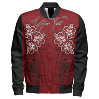 Polynesian Pride Jacket - Personalized Hawaii Spearhead Hibiscus Polynesian Sleeve Zip Bomber Jacket LT10 Unisex Red - Polynesian Pride
