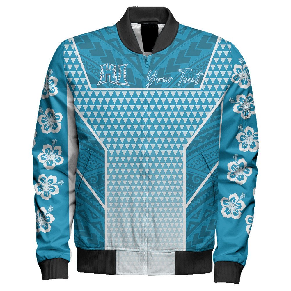 Polynesian Pride Jacket - Personalized Kakau Hawaii Polynesian Blue Gradient Sleeve Zip Bomber Jacket LT10 Unisex Blue - Polynesian Pride