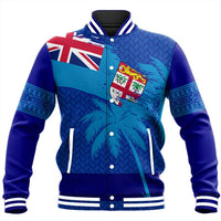 Polynesian Pride Jacket - Fiji Palm Tree Coat Of Arms Baseball Jacket LT10 Unisex Blue - Polynesian Pride
