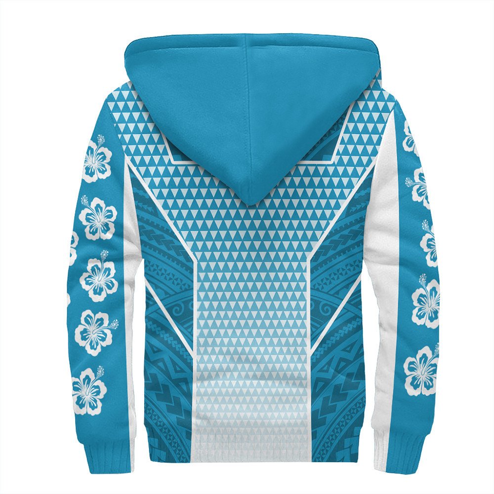 Polynesian Pride Hoodie - Personalized Kakau Hawaii Polynesian Blue Gradient Sherpa Hoodie LT10 - Polynesian Pride