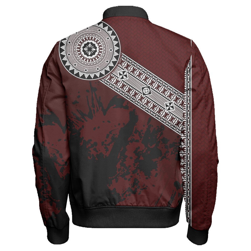 Polynesian Pride Jacket - Fiji Masa Paint Style Sleeve Zip Bomber Jacket LT10 - Polynesian Pride