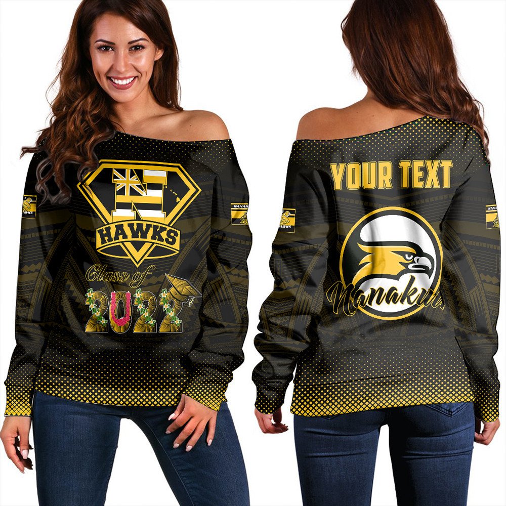 Polynesian Pride Sweatshirt - Personalized Hawaii Class Of Nanakuli Golden Hawks Women Off Shoulder LT10 Women Black - Polynesian Pride