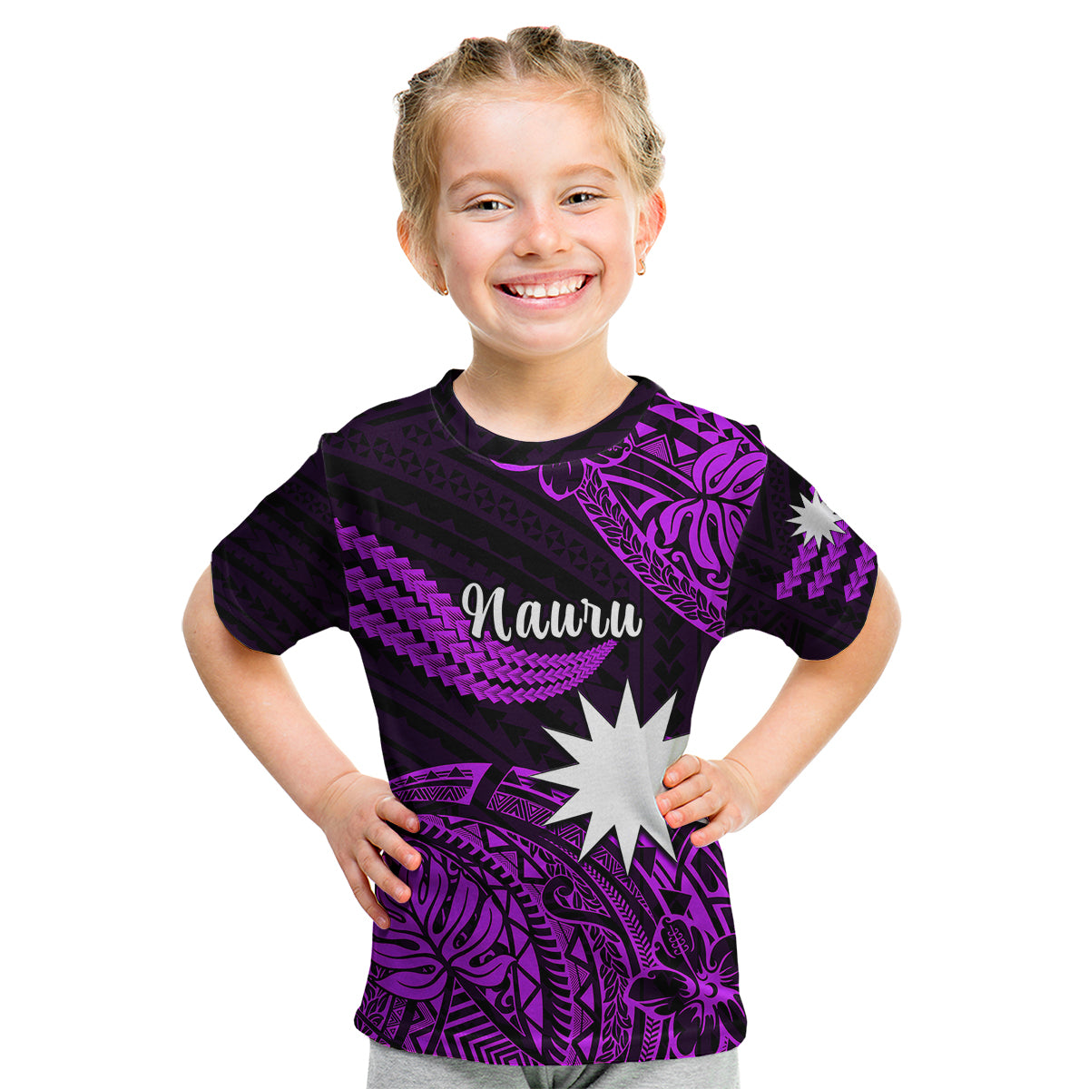 (Custom Personalised) Nauru Polynesian Hibiscus Naoero Purple Kid T Shirt LT14 Youth XL Size14 - Polynesian Pride