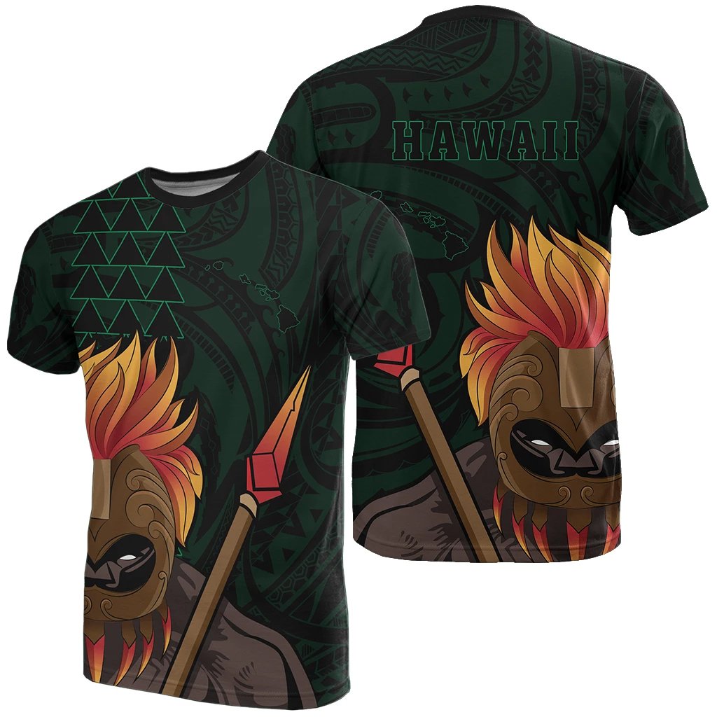 Polynesian Kakau Green Kanaka Warrior Hoodie Legend Unisex Green - Polynesian Pride