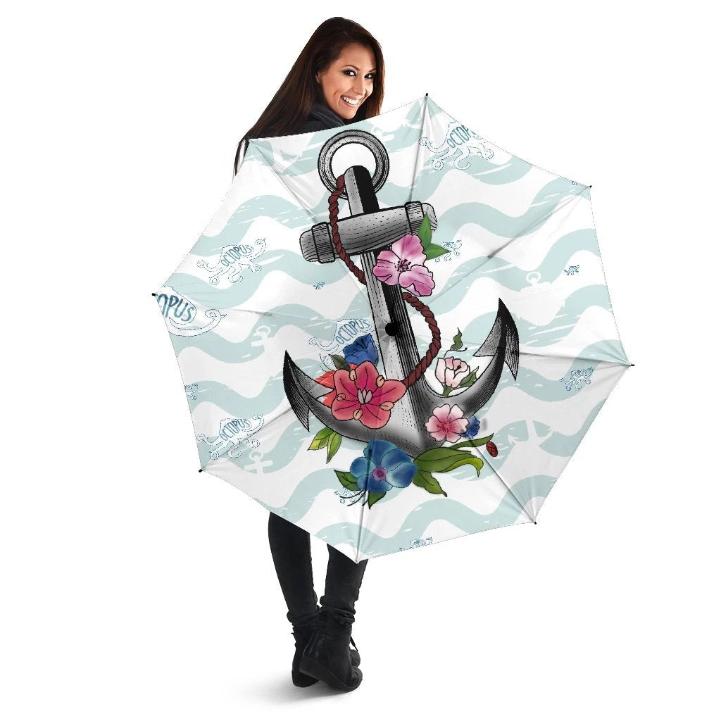 Anchor Hibiscus Umbrella Umbrella One Size Black - Polynesian Pride