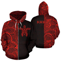Turtle Hoodie Zip up Polynesian Half Style Red Unisex Red - Polynesian Pride