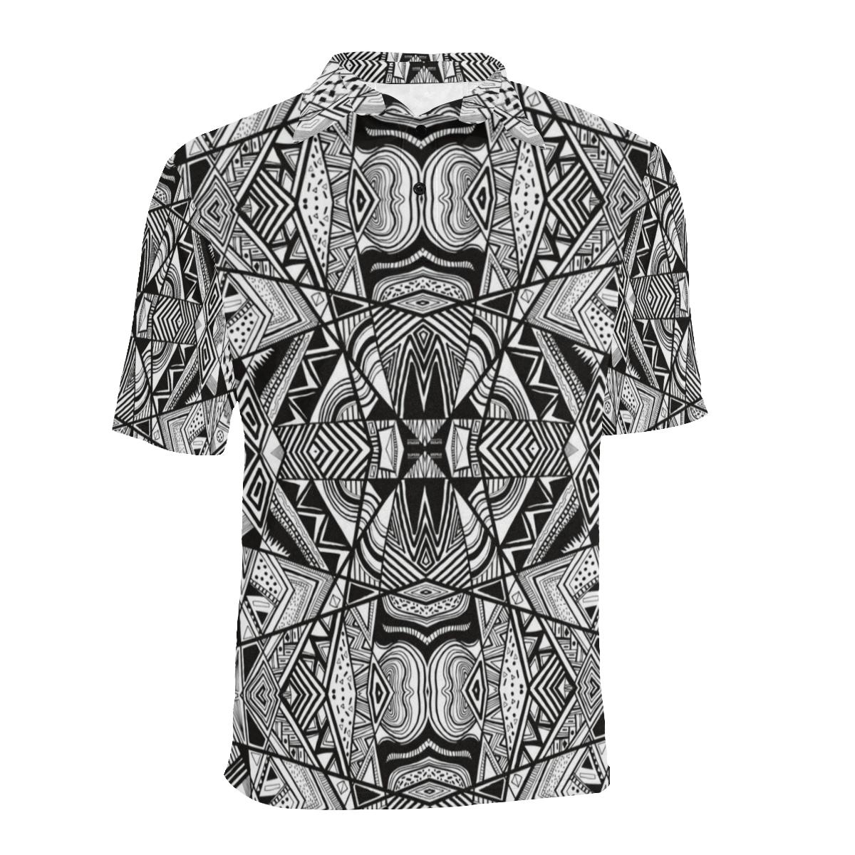 Polynesian Tribal Polo Shirt White and Black - Polynesian Pride