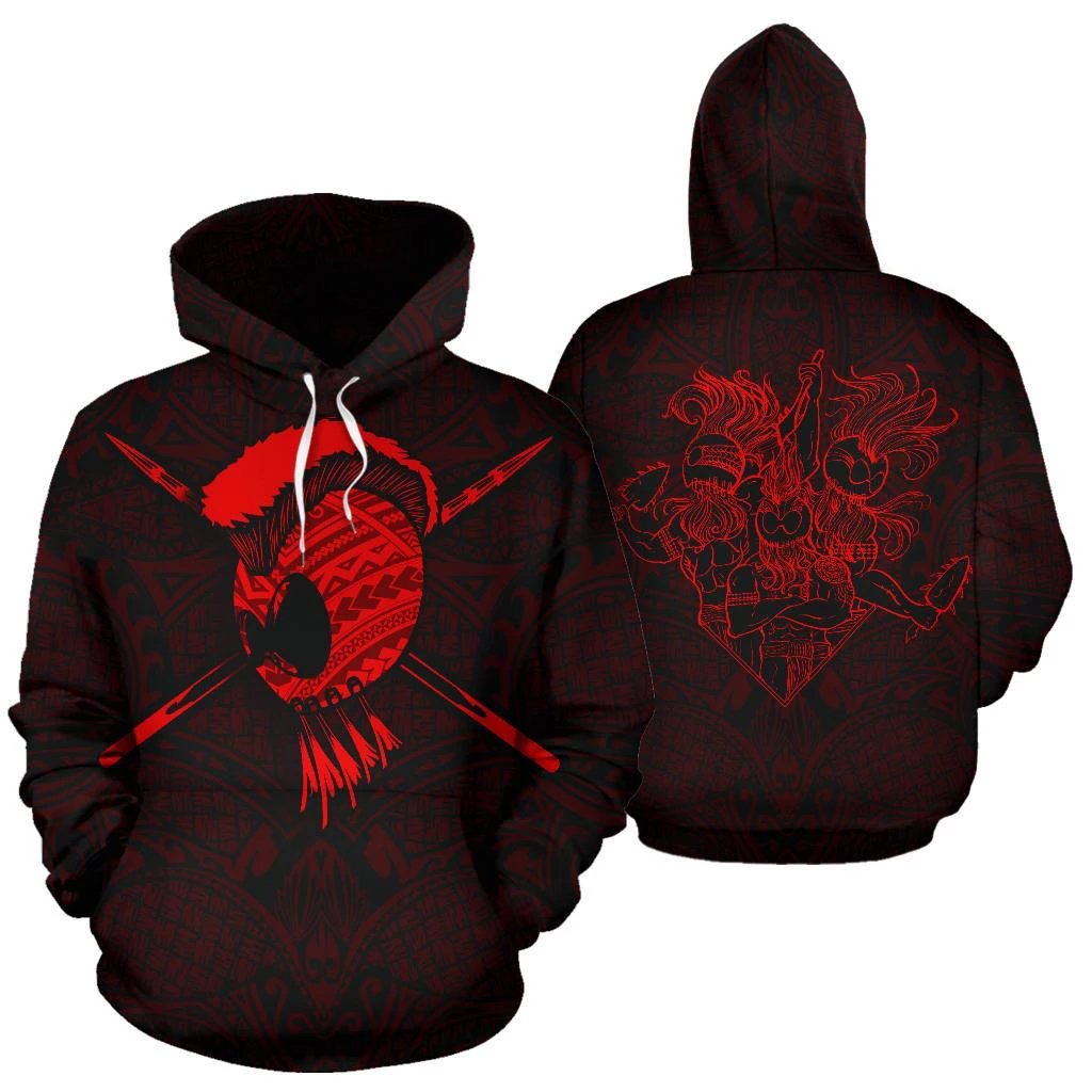 Hawaii Polynesian Helmet Kanaka Warrior Hoodie Unisex Red - Polynesian Pride