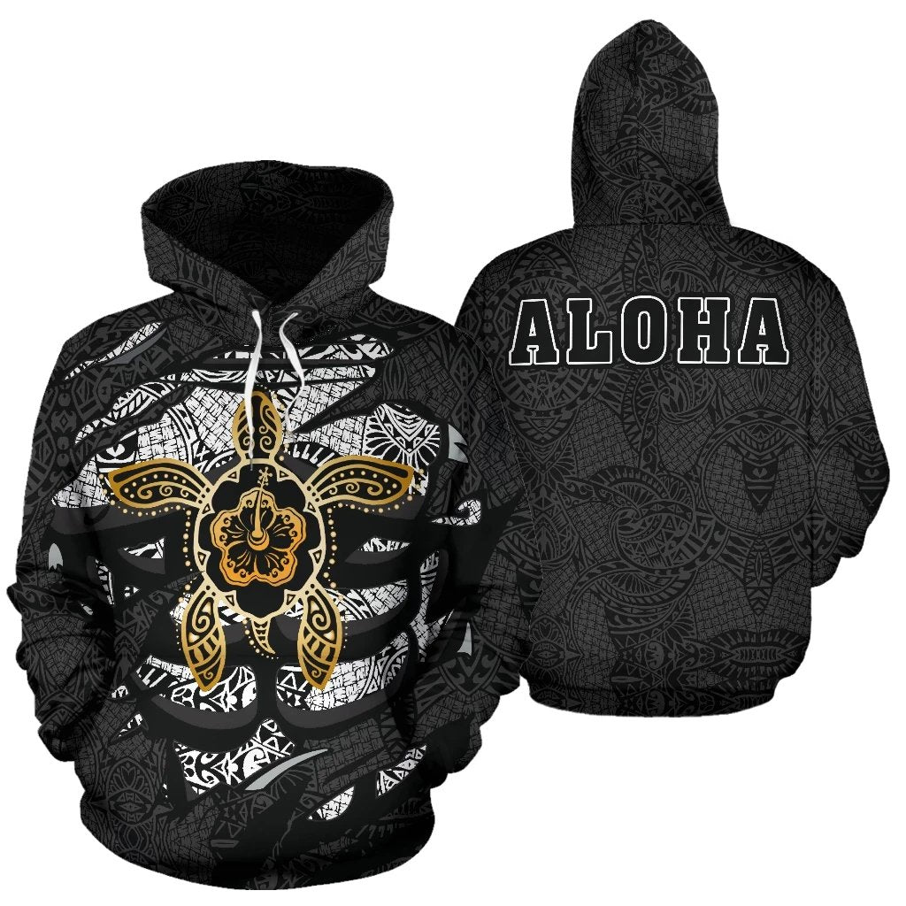Hibiscus Polynesian Gray Hawaii Turtle Hoodie Unisex Gray - Polynesian Pride