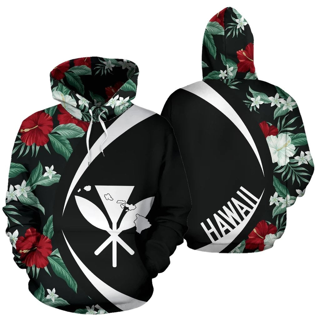 Kanaka Tropical Hibiscus Garden Mystery Hoodie Circle Style Unisex Black - Polynesian Pride
