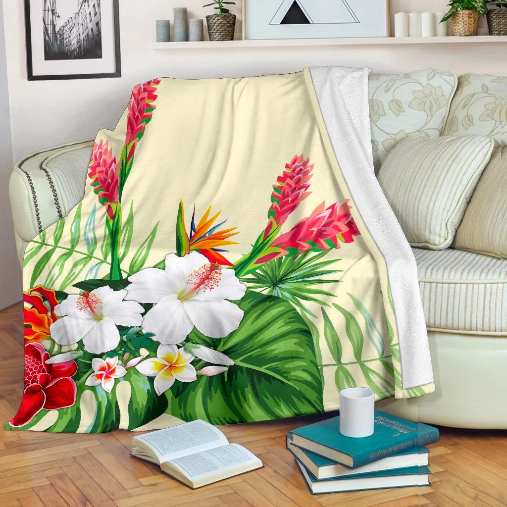 Hawaii Flower Premium Blanket White - Polynesian Pride