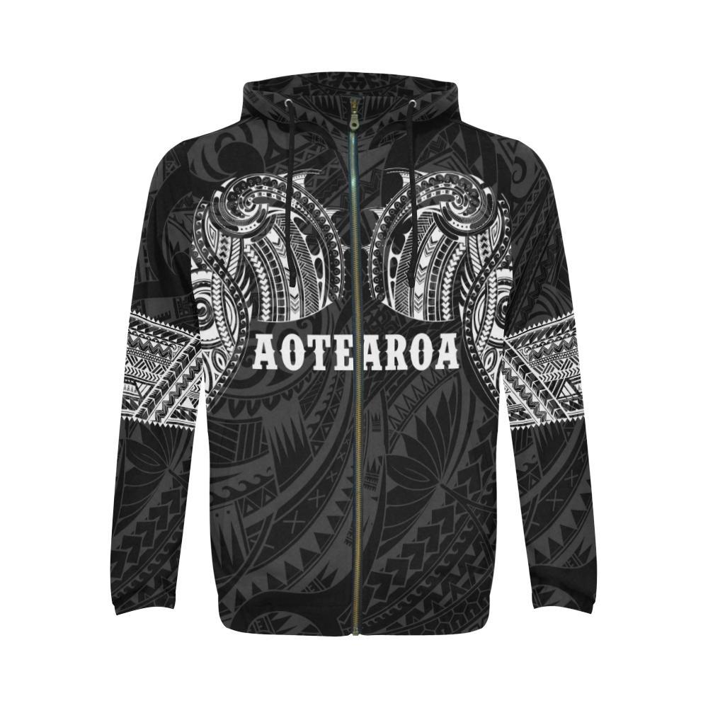 Aotearoa Maori Tattoo All Over Zip Hoodie White - Polynesian Pride
