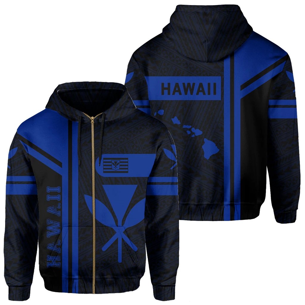 Kanaka Polynesian Zipper Hoodie Blue Morale Style Unisex Blue - Polynesian Pride