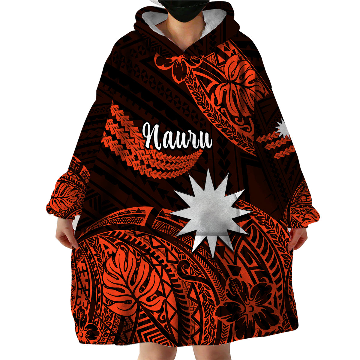 (Custom Personalised) Nauru Polynesian Hibiscus Naoero Red Wearable Blanket Hoodie LT14 - Polynesian Pride