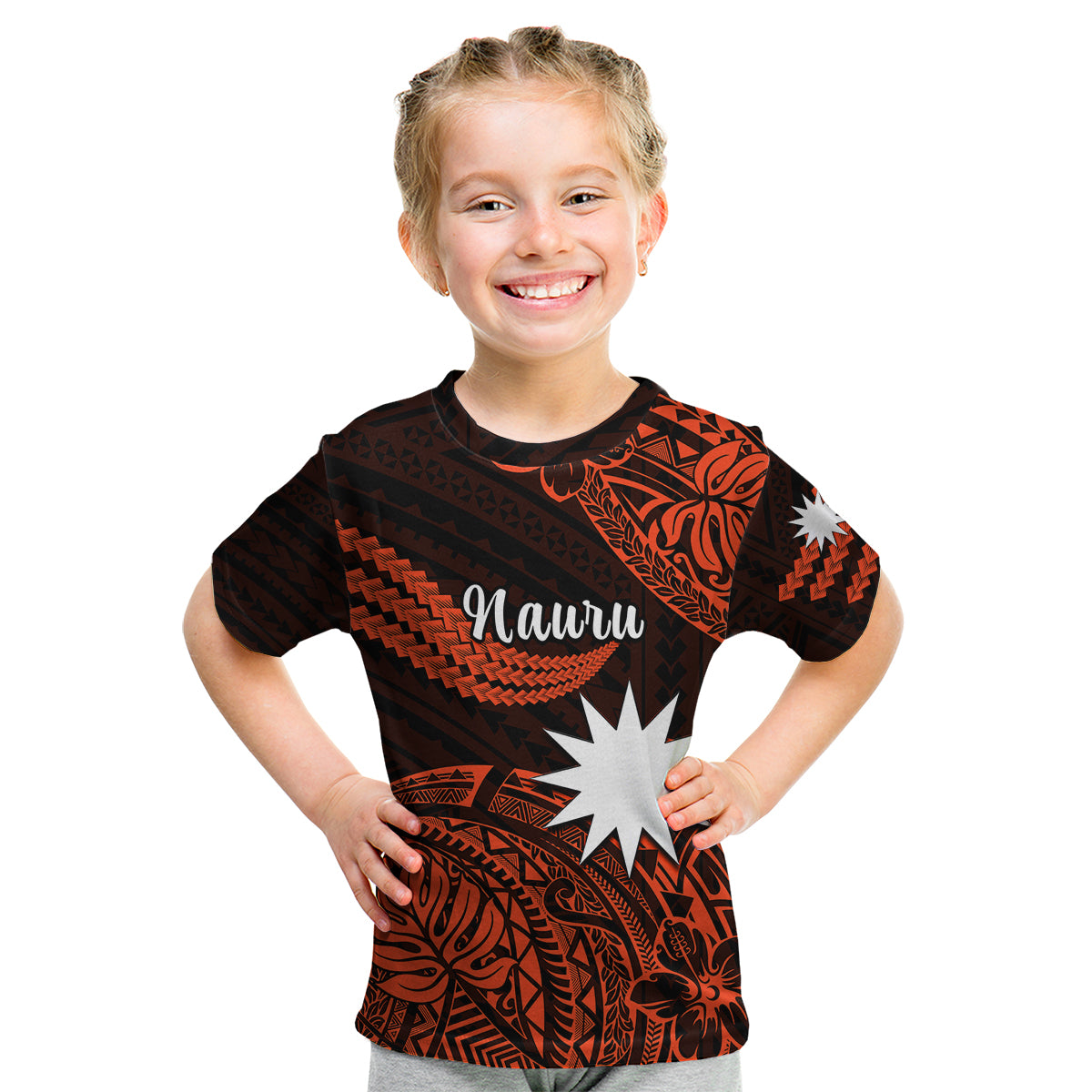 (Custom Personalised) Nauru Polynesian Hibiscus Naoero Red Kid T Shirt LT14 Youth XL Size14 - Polynesian Pride