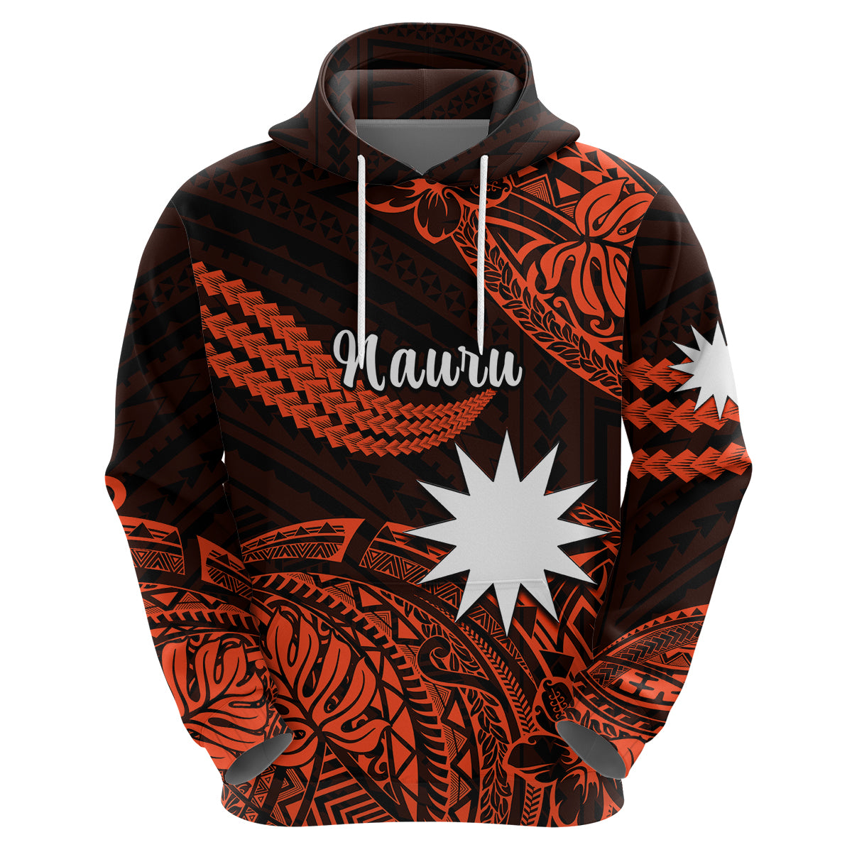 Custom Nauru Polynesian Hoodie Hibiscus Naoero Red LT14 Zip Hoodie Red - Polynesian Pride