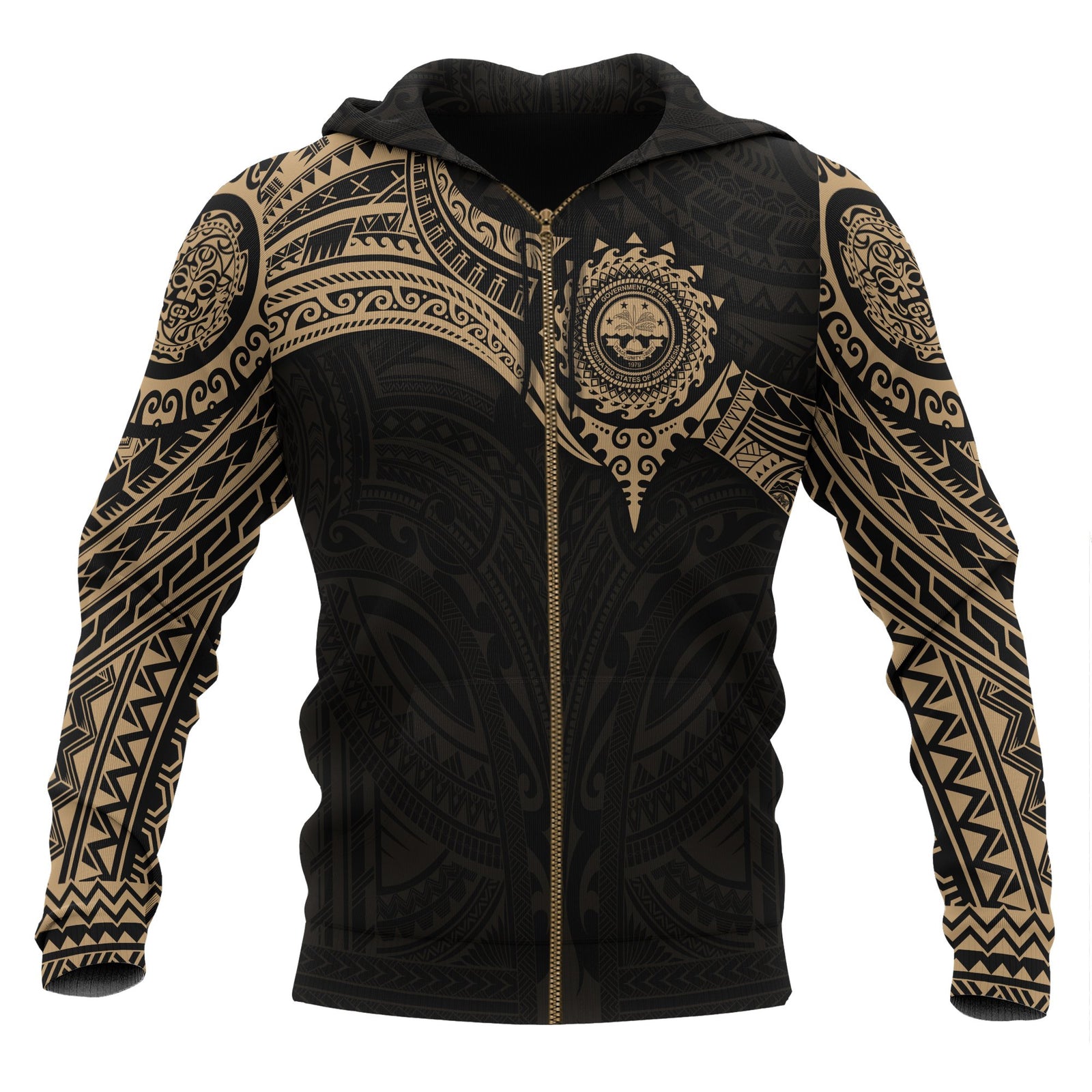Federated States of Micronesia Zip up Hoodie Gold Heart Shield Unisex GOLD - Polynesian Pride