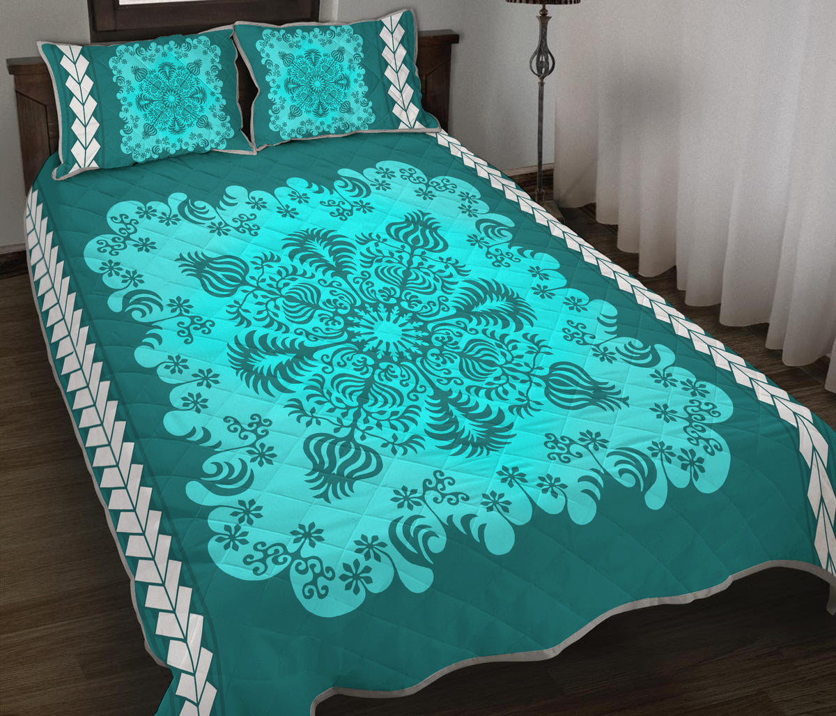 Hawaii Quilt Bed Set Pattern Version Special Turquoise LT13 - Polynesian Pride