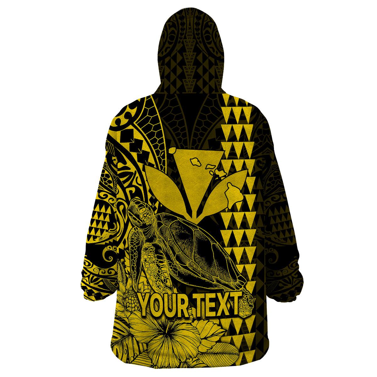 (Custom Personalised) Kakau Polynesian Tribal Hawaiian Turtle with Kanaka Maoli Yellow Wearable Blanket Hoodie LT9 - Polynesian Pride
